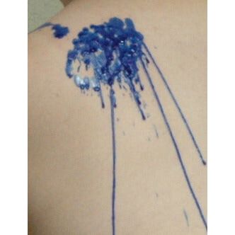 Blue dripping wax from candle with safe burn temperature for intimate sensory use.
