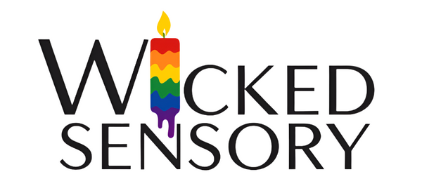 Dripping wax candle logo in Pride rainbow colors for LGBTQ+ inclusive brand.